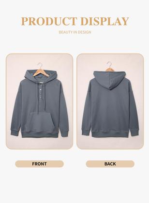 Imagem de Moletom feminino Eytino com capuz plus size com botões 5X cinza