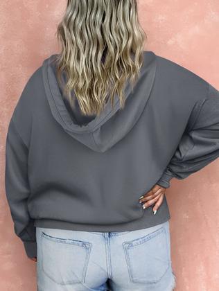 Imagem de Moletom feminino Eytino com capuz plus size com botões 5X cinza