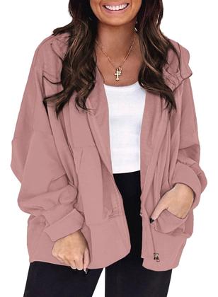 Imagem de Moletom feminino Eytino Plus Size com capuz com zíper 3X rosa