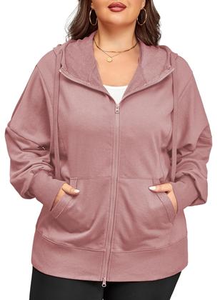 Imagem de Moletom feminino Eytino Plus Size com capuz com zíper 3X rosa