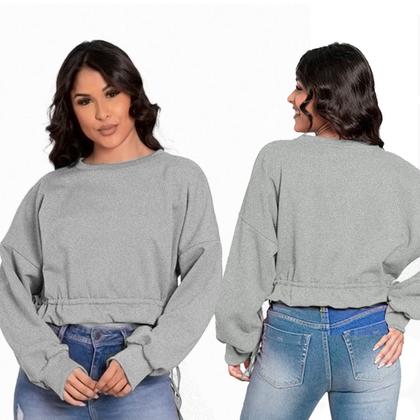 Imagem de Moletom Feminino Fechado Cropped Gola Careca Lisa