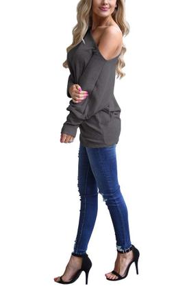 Imagem de Moletom feminino INFITTY, sem ombros, cinza escuro, tamanho L