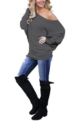 Imagem de Moletom feminino INFITTY, sem ombros, cinza escuro, tamanho L