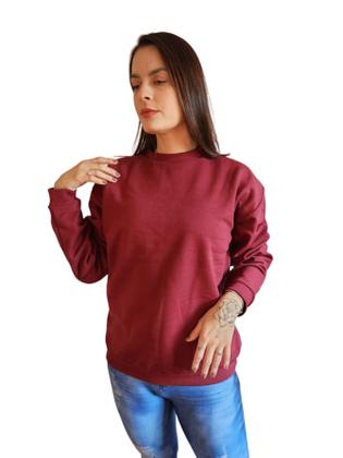 Imagem de Moletom Feminino Liso Careca Blusa Gola Redonda Sem Capuz