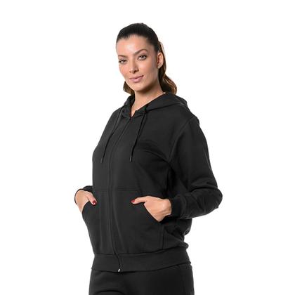 Imagem de Moletom Feminino Preto com Capuz e Zíper