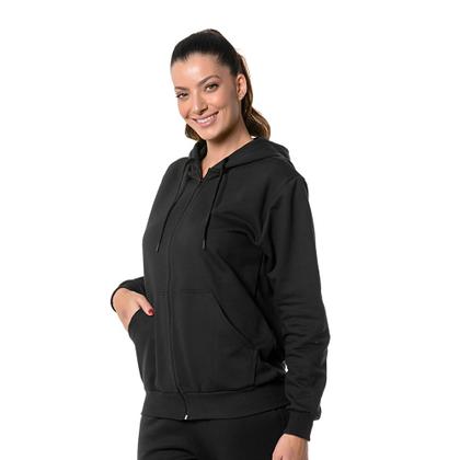 Imagem de Moletom Feminino Preto com Capuz e Zíper
