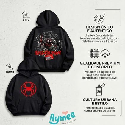 Imagem de Moletom Infantil Canguru Menino Spider-Man Homem Aranha Capuz Blusa de Frio Menino Confortável Ataca