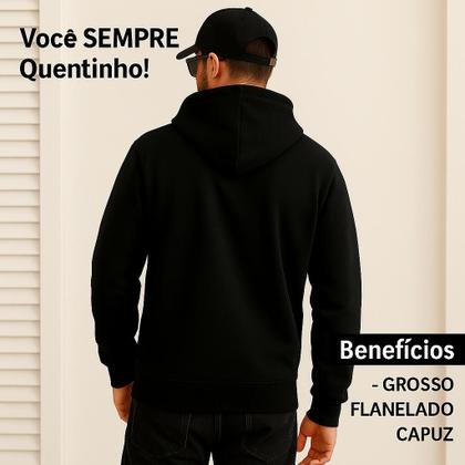 Imagem de Moletom Liso Preto Básico Blusa de Frio Com Bolso e Capuz Grossa Algodão