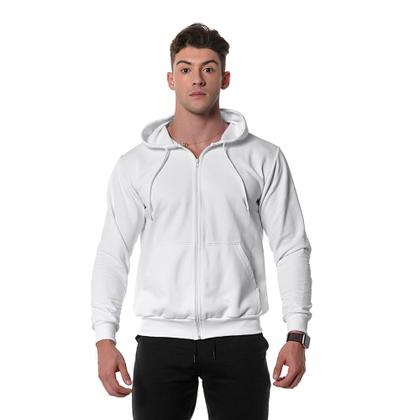 Imagem de Moletom Masculino Canguru Branco com Zíper e Capuz