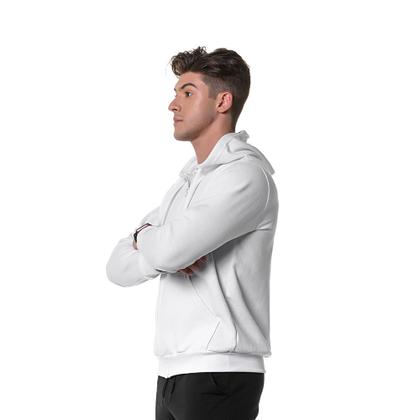 Imagem de Moletom Masculino Canguru Branco com Zíper e Capuz