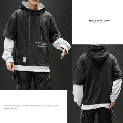 Imagem de Moletom masculino com capuz Moshtashio Colorblock, casual, 5GG, preto e branco