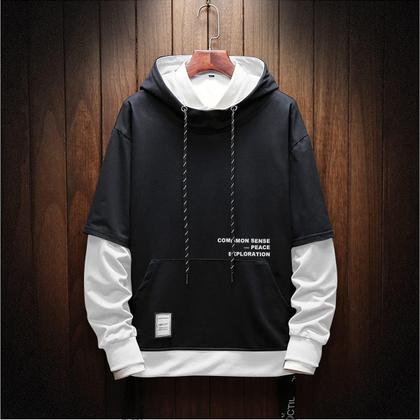 Imagem de Moletom masculino com capuz Moshtashio Colorblock, casual, 5GG, preto e branco