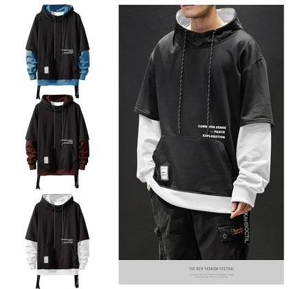 Imagem de Moletom masculino com capuz Moshtashio Colorblock, casual, 5GG, preto e branco