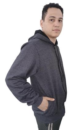 Imagem de Moletom Masculino com Ziper Blusa De Frio Casaco Com Capuz Bolso Agasalho Algodão Cinza mescla escuro
