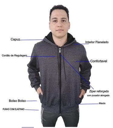 Imagem de Moletom Masculino com Ziper Blusa De Frio Casaco Com Capuz Bolso Agasalho Algodão Cinza mescla escuro