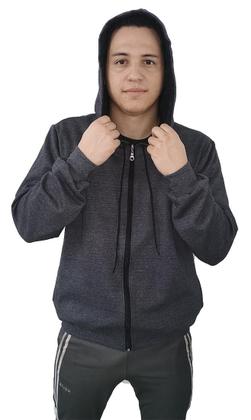 Imagem de Moletom Masculino com Ziper Blusa De Frio Casaco Com Capuz Bolso Agasalho Algodão Cinza mescla escuro