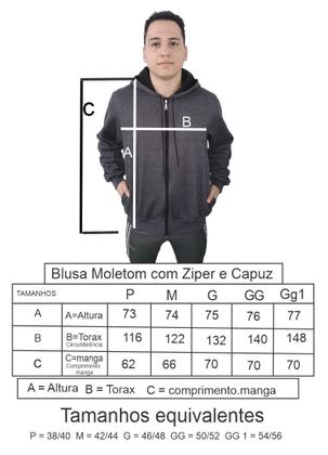 Imagem de Moletom Masculino com Ziper Blusa De Frio Casaco Com Capuz Bolso Agasalho Algodão Cinza mescla escuro