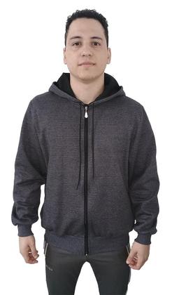 Imagem de Moletom Masculino com Ziper Blusa De Frio Casaco Com Capuz Bolso Agasalho Algodão Cinza mescla escuro