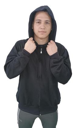 Imagem de Moletom Masculino com Ziper Blusa De Frio Casaco Com Capuz Bolso Agasalho  Algodão  Preto