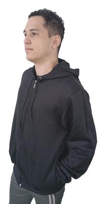 Imagem de Moletom Masculino com Ziper Blusa De Frio Casaco Com Capuz Bolso Agasalho  Algodão  Preto