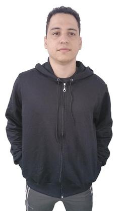 Imagem de Moletom Masculino com Ziper Blusa De Frio Casaco Com Capuz Bolso Agasalho  Algodão  Preto
