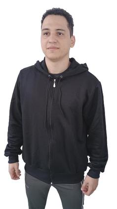 Imagem de Moletom Masculino com Ziper Blusa De Frio Casaco Com Capuz Bolso Agasalho  Algodão  Preto
