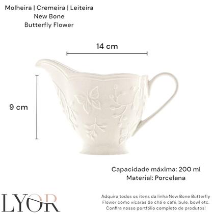 Imagem de Molheira Cremeira Leiteira Porcelana Butterfly Flower Lyor
