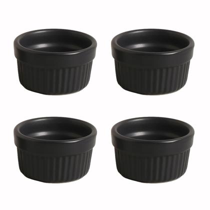 Imagem de Molheira Ramequim em Cerâmica Porta Patê Canelado Cumbuca Preto Matte Fosco 100ml