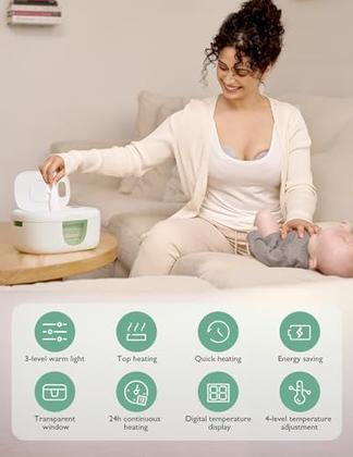 Imagem de Momcozy Aquecedor de Lenços Umedecidos para Bebês, Capacidade Grande com Controle de Temperatura e Luz Noturna