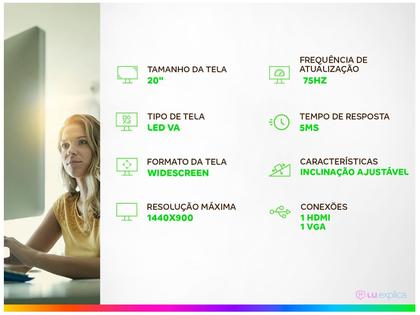 Imagem de Monitor 20" LED 75Hz 5ms BRX Office Widescreen HDMI e VGA