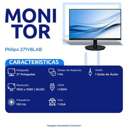 Imagem de Monitor 271V8LAB W-LED 27 Polegadas Widescreen Full HD HDMI VGA Philips