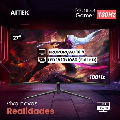 Imagem de Monitor Curvo Gamer LCD 27" 180Hz 1ms Full HD Conexão HDMI e DisplayPort Para Jogos e Filmes
