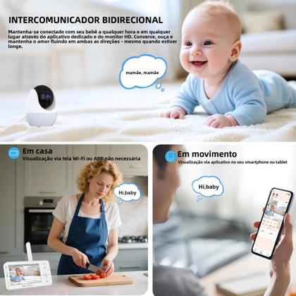 Imagem de Monitor De Bebê Mini PTZ De 4.3 Polegadas Com Luz Noturna Áudio Bidirecional Visualização Remota APP