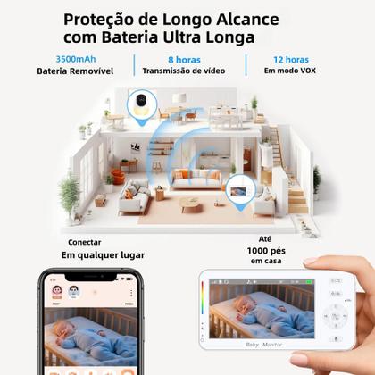 Imagem de Monitor De Bebê Mini PTZ De 4.3 Polegadas Com Luz Noturna Áudio Bidirecional Visualização Remota APP