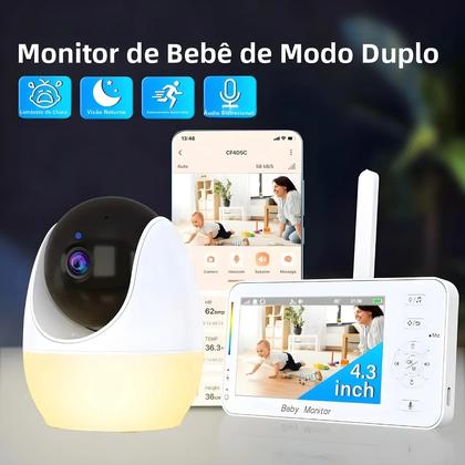 Imagem de Monitor De Bebê Mini PTZ De 4.3 Polegadas Com Luz Noturna Áudio Bidirecional Visualização Remota APP