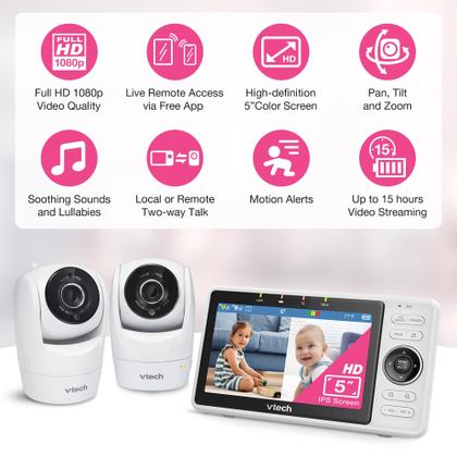 Imagem de Monitor de bebê VTech atualizou 2 câmeras Smart WiFi 1080p FHD