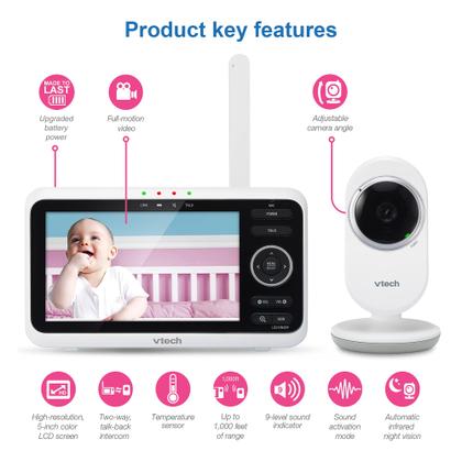 Imagem de Monitor de Bebê VTech VM350 com Tela de 5 Polegadas e Alcance de 1000 Pés