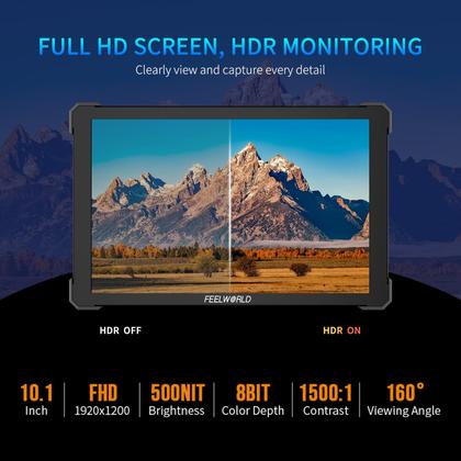 Imagem de Monitor de campo da câmera FEELWORLD T10, tela sensível ao toque de 10,1”