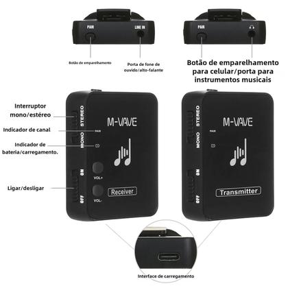 Imagem de Monitor de Fone de Ouvido Sem Fio M-VAVE WP-10 - 2,4 GHz Recarregável - Estéreo/Mono - Sistema de Gravação
