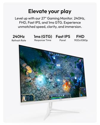 Pixio PX279ゲーミングモニター 27インチ 白 ホワイト 240Hz Monitor de jogos Pixio PX279 Wave White 27