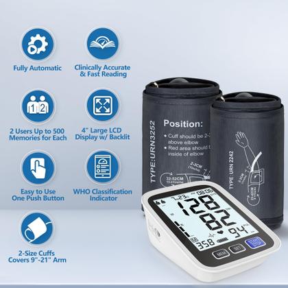 Imagem de Monitor de pressão arterial AQESO na parte superior do braço com 2 punhos M/L e XL