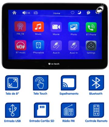 Imagem de Monitor Encosto de Acoplar 8" Polegadas Espelhamento Android Touch USB