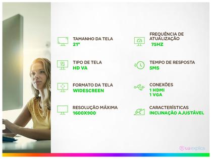 Imagem de Monitor Gamer BRX 21 LED MBRX21BK 60Hz HDMI VGA Widescreen 1600 x 900 Bivolt Preto