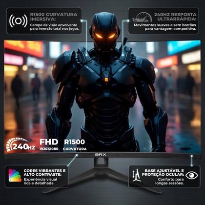 Imagem de Monitor gamer brx 27 curvo 240hz frameless dp hdmi led preto