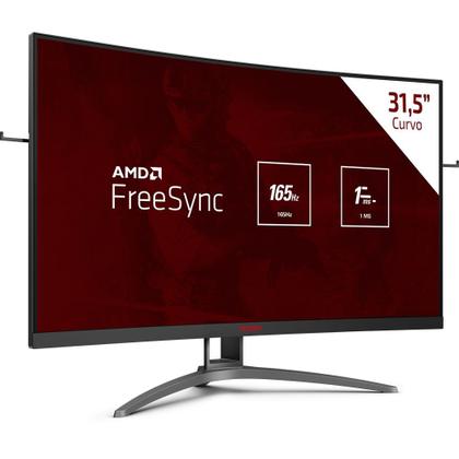 Imagem de Monitor Gamer Curvo AOC Agon 31.5", Full HD, 165Hz, 1ms, DisplayPort e HDMI, FreeSync Premium, Preto - AG323FCXE