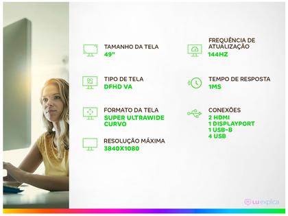 Imagem de Monitor Gamer Curvo AOC Agon AG493QCX/FG 49" DFHD 144Hz 1ms 2 HDMI DisplayPort FreeSync