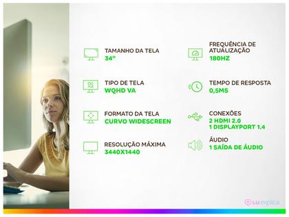 Imagem de Monitor Gamer Curvo AOC Gaming U34G4C 34" WQHD 180Hz 0,5ms HDMI DisplayPort FreeSync U34G4C/57
