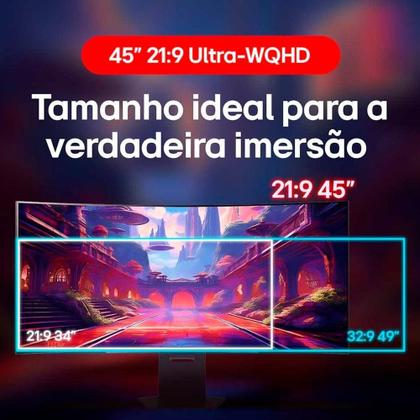 Imagem de Monitor Gamer Curvo LG UltraGear OLED 45", 2K QHD, 240Hz, 0.03ms, FreeSync Premium Pro, G-Sync, HDR400 - 45GS95QE