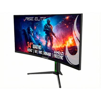 Imagem de Monitor Gamer Curvo Rise Mode Elite 34", QHD, 165Hz, 1ms, VA, FreeSync, HDR 400, Preto, DisplayPort e HDMI, sRGB 110%, Ajuste altura - RM-MOG-34C16...
