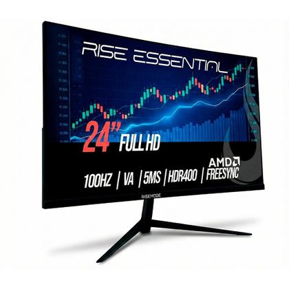 Imagem de Monitor Gamer Curvo Rise Mode Essential 24", Full HD, 100Hz, VA, FreeSync, HDR 400, HDMI e VGA, Preto - RM-MOG-24C100FH-B